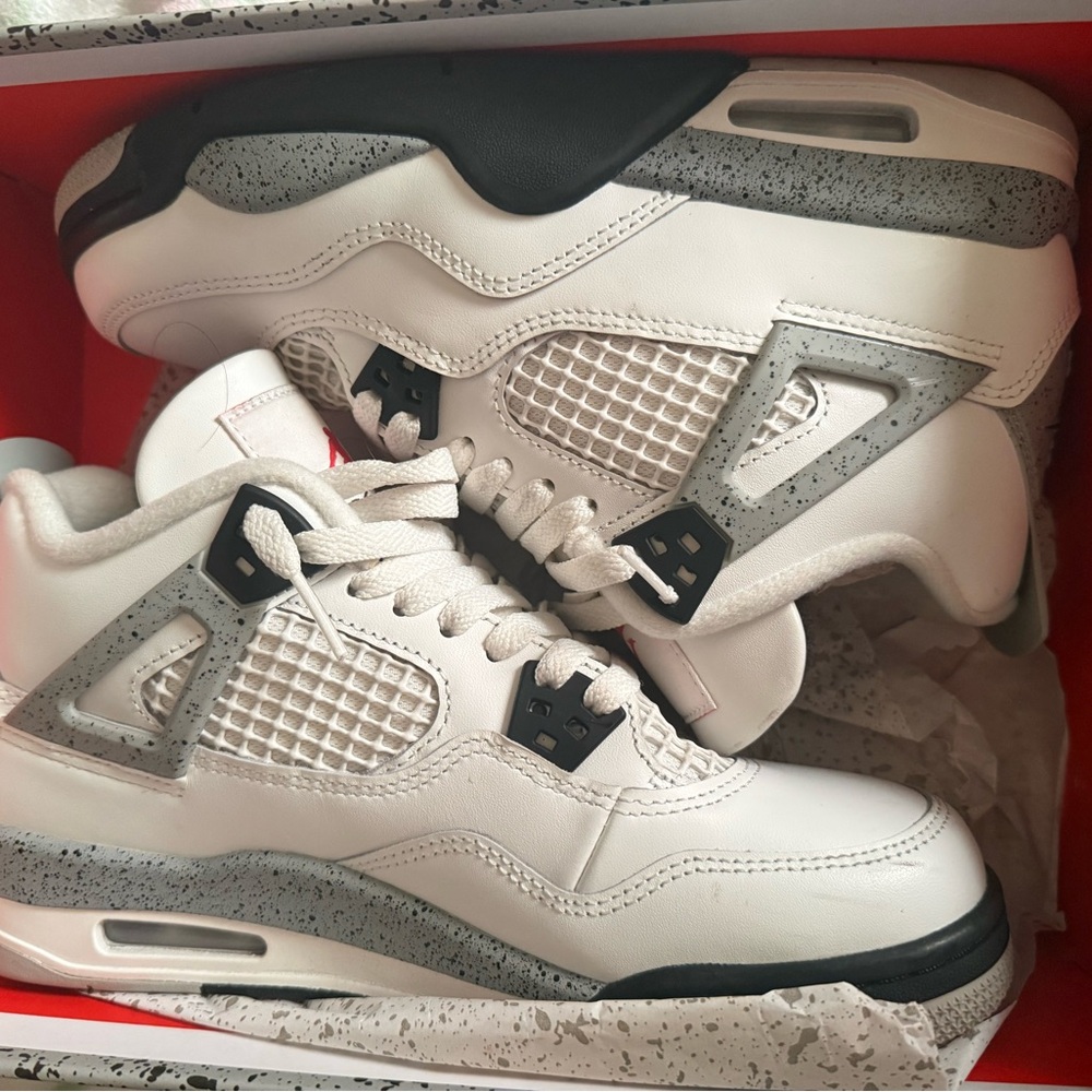 Jordan Kids White and Cement Grey Retro 4 Sneakers